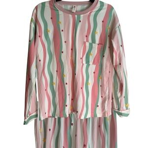 Colourful Multi Coloured Stars Striped Long Sleeve Top & Bottom Pj Set